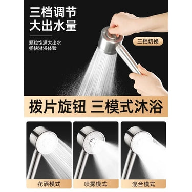 High-Pressure 304 Stainless Steel Shower Head – 3 Spray Modes